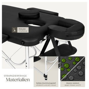 3 Zonen Massageliege mit 5cm Polsterung und Aluminiumgestell schwarz