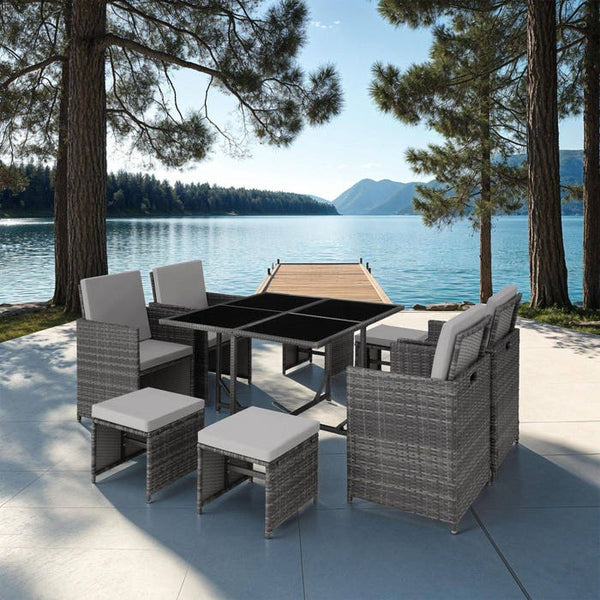 Rattan Sitzgruppe Bilbao 4+4+1, grau