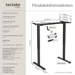 Schreibtischgestell Thor elektrisch höhenverstellbar schwarz
