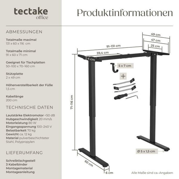 Schreibtischgestell Thor elektrisch höhenverstellbar schwarz