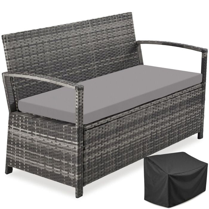 Rattan-Gartenbank Vecchia 2-Sitzer mit Stauraum grau