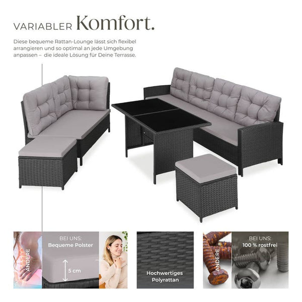 Rattan Lounge Barletta - schwarz/grau