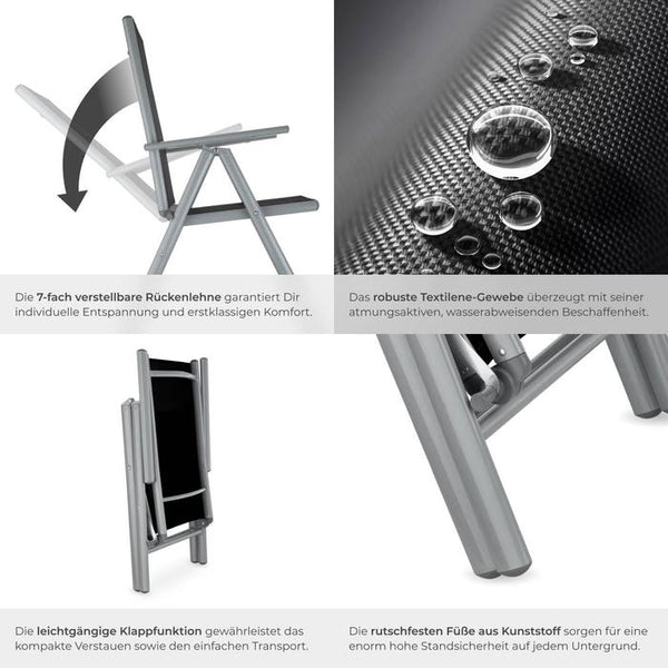 2 Aluminium Gartenstühle schwarz/silber