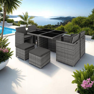 Aluminium Rattan Sitzgruppe Manhattan 4+4+1, grau