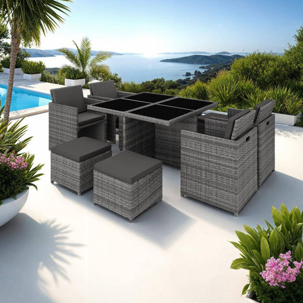 Aluminium Rattan Sitzgruppe Manhattan 4+4+1, grau