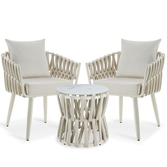 Gartenlounge-Set Lugano Rope-Design Aluminium beige, 2er Set Stühle mit Tisch