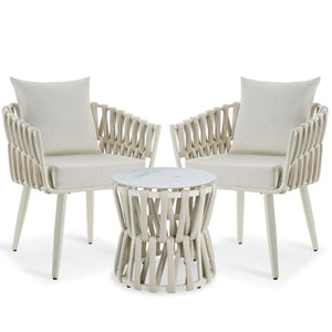 Gartenlounge-Set Lugano Rope-Design Aluminium beige, 2er Set Stühle mit Tisch