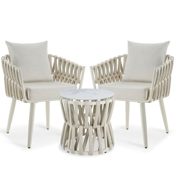 Gartenlounge-Set Lugano Rope-Design Aluminium beige, 2er Set Stühle mit Tisch