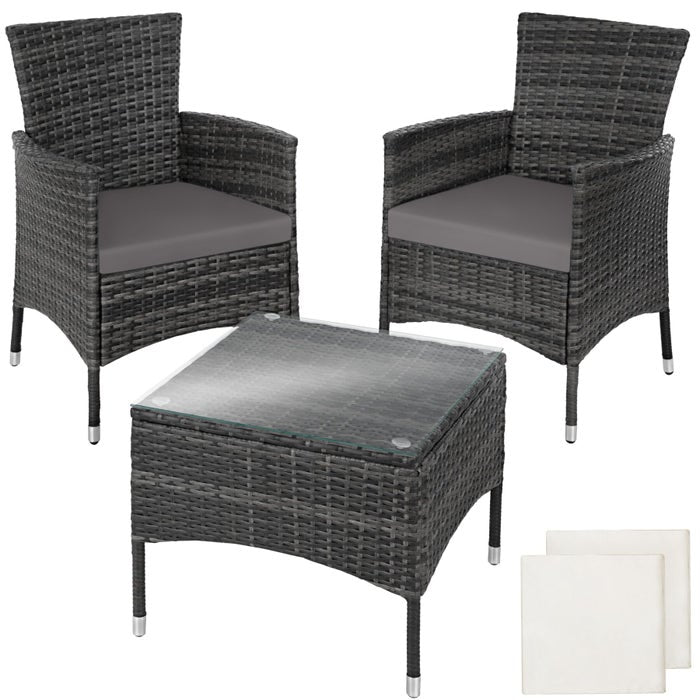 Ensemble de jardin Lucerne 2+1 en rotin, gris