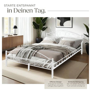 Metallbett mit Lattenrost im romantischen Design weiss/weiss 200 x 140 cm