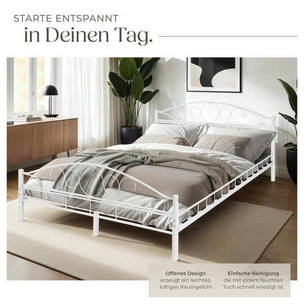 Metallbett mit Lattenrost im romantischen Design weiss/weiss 200 x 140 cm