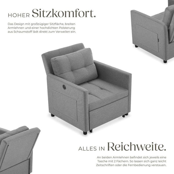 Schlafsessel Toyama 3in1 mit verstellbarer Rückenlehne grau
