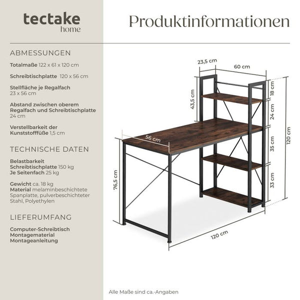 Computer-Schreibtisch Hershey Industrial Holz dunkel, rustikal