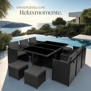 Aluminium Rattan Sitzgruppe New York 6+4+1, schwarz