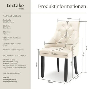 Esszimmerstuhl Everdeen Samtoptik gesteppt creme/schwarz 2er Set