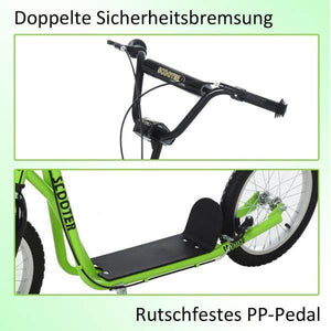 Kinderroller Scooter Tretroller Cityroller Kickscooter Kickboard mit Luftreifen 16 Zoll Grün