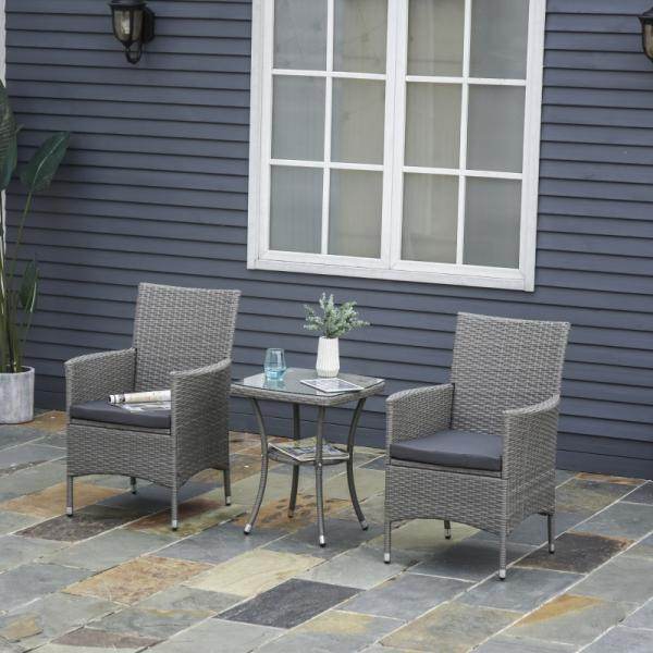 Gartensitzgruppe 3-tlg. Rattenmöbel Polyrattan Set grau