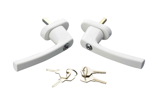 Window handles with lock, set of 10, white