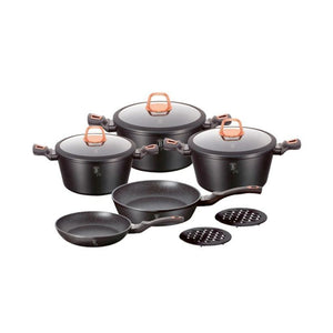 Berlinger Haus Ensemble de 10 pièces d'ustensiles de cuisine à revêtement marbré (Rose noire)