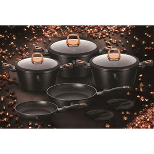 Berlinger Haus Ensemble de 10 pièces d'ustensiles de cuisine à revêtement marbré (Rose noire)