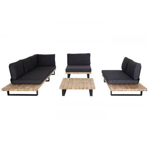Garten-Garnitur mit Sessel Lounge-Set Sofa, Spun Poly Akazie Holz MVG Aluminium ~ hellbraun, Polster dunkelgrau