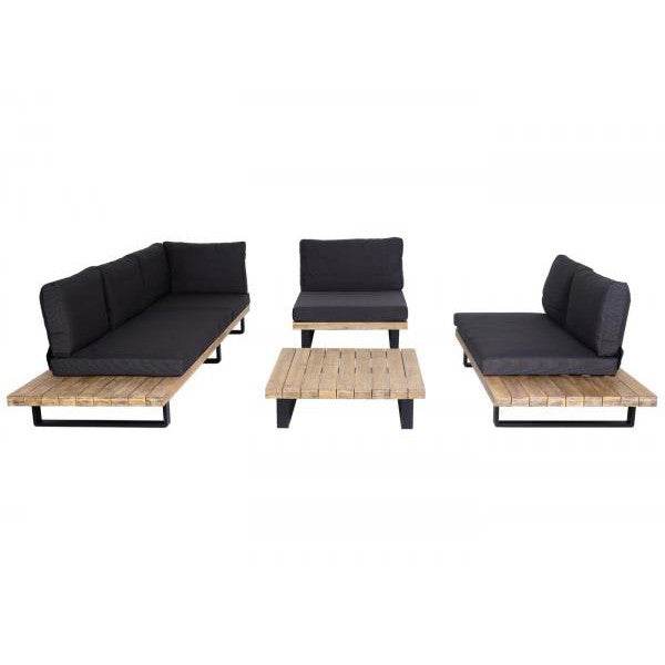 Garten-Garnitur mit Sessel Lounge-Set Sofa, Spun Poly Akazie Holz MVG Aluminium ~ hellbraun, Polster dunkelgrau