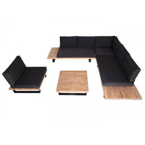Garten-Garnitur mit Sessel Lounge-Set Sofa, Spun Poly Akazie Holz MVG Aluminium ~ hellbraun, Polster dunkelgrau