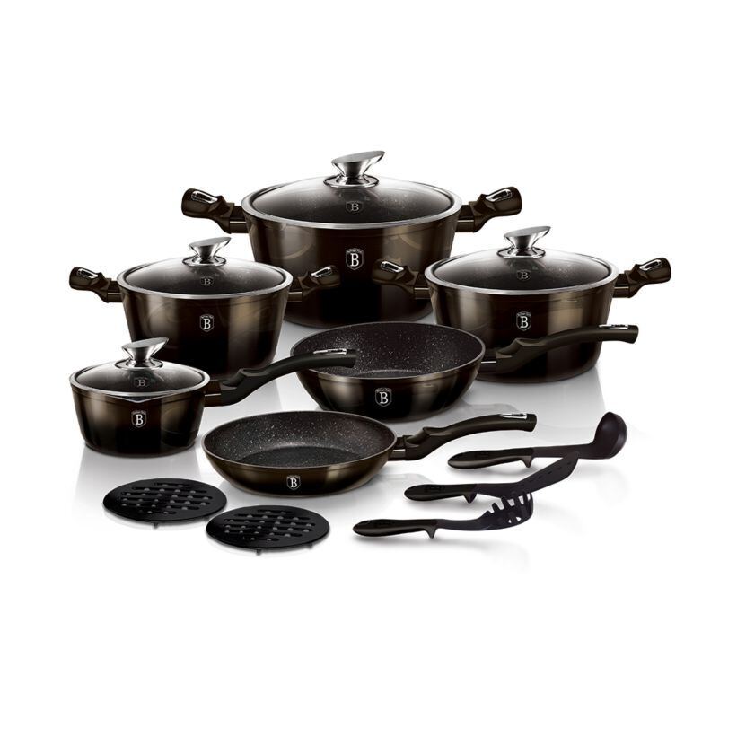 Berlinger Haus 18-teiliges Kochgeschirr-Set Shiny Black Edition
