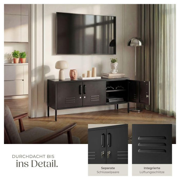 Sideboard Baker Metall abschliessbar schwarz 120 x 37,5 x 55,5 cm