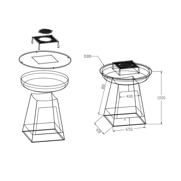 Mr.Grill Feuerschale mit Holzfach & Grillring Rusty