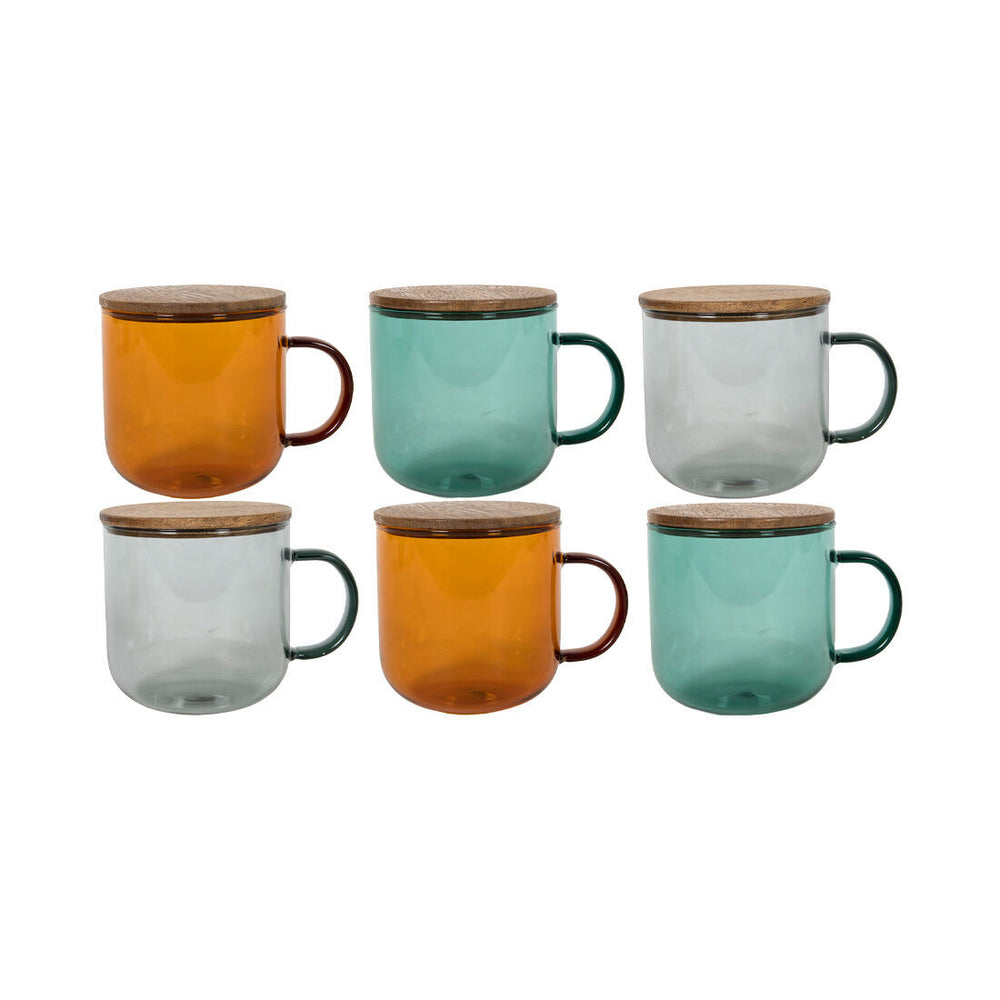 Tazze da tavola in vetro borosilicato colorato con manici, 350 ml, 6 pezzi.