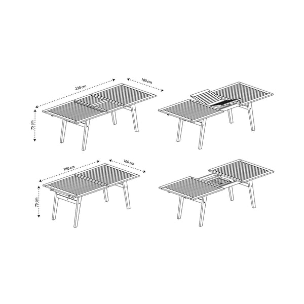 CONTINI Gartentisch erweiterbar 180/230x100x 74cm Eucalyptus