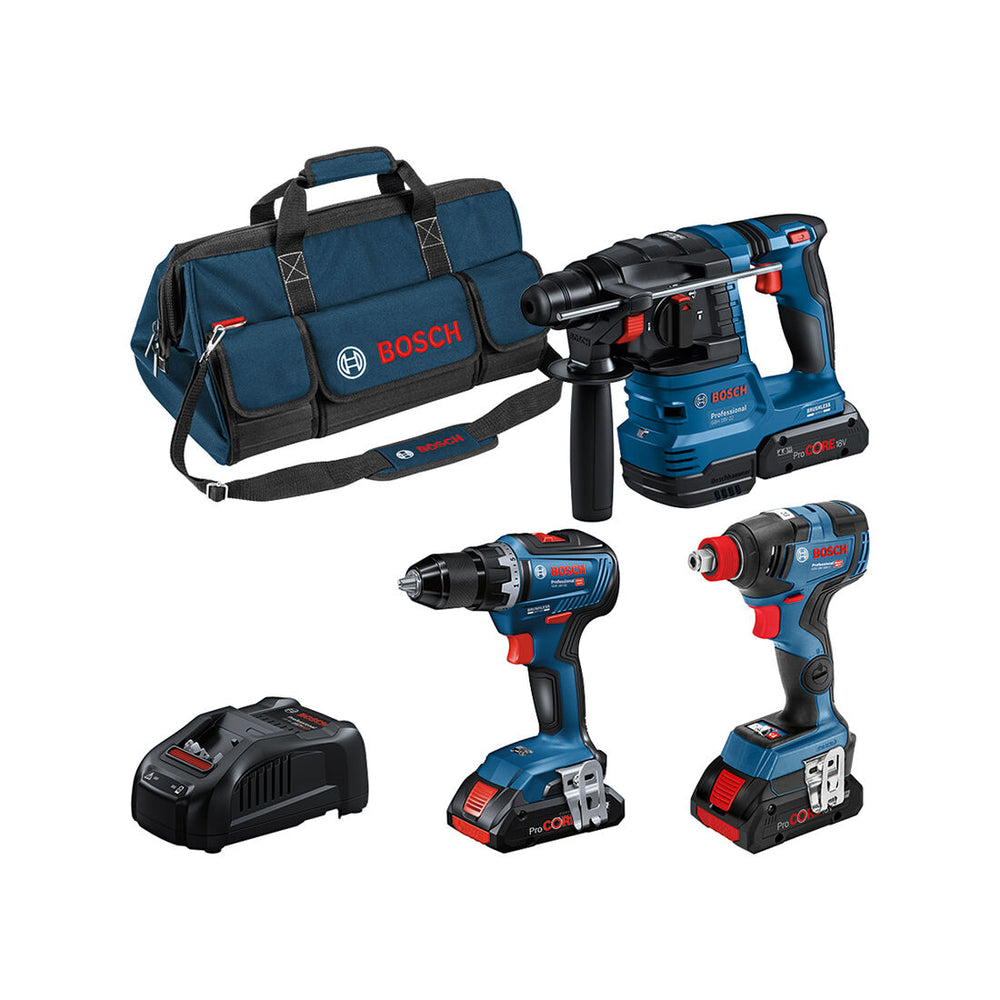 Kit 3 utensili Bosch GSR 18V-55+ GDX 18V-200+ GBH 18V-22+ 3 x 4,0 Ah (PC)+ GAL 1880 CV (C)