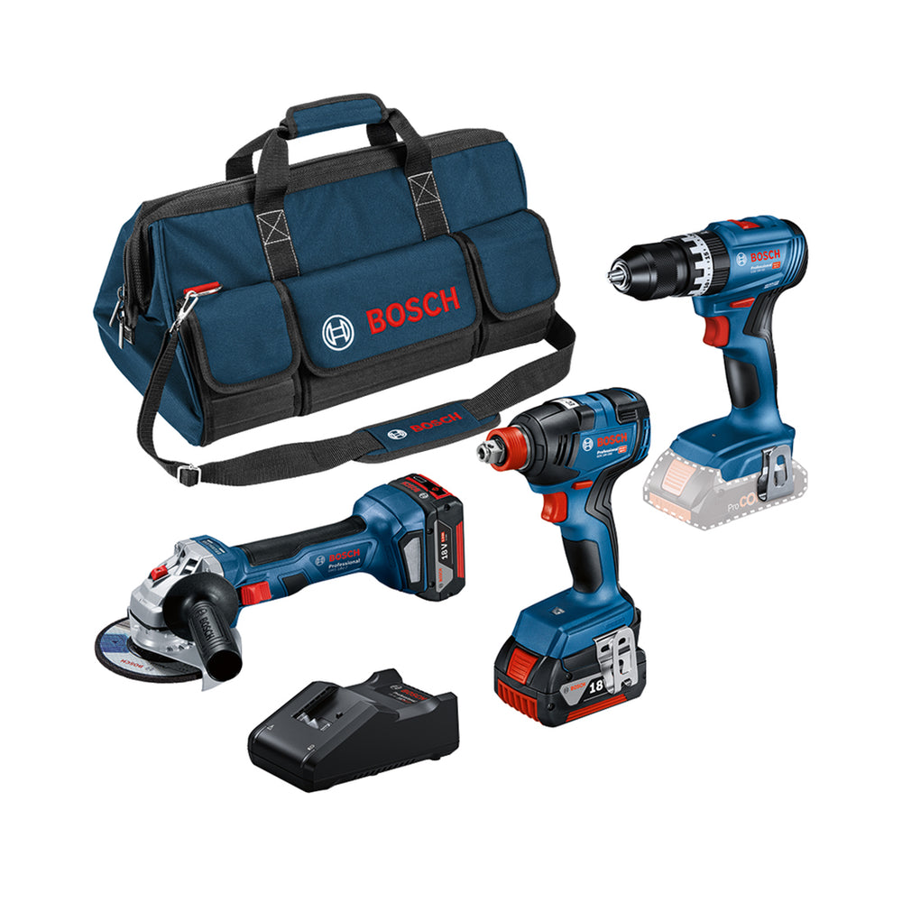 Kit 3 utensili Bosch GSB 18V-45+ GDX 18V-200+ GWS 18V-7+ 2 x 5,0 Ah+ GAL 18V-40+ borsa M (C)