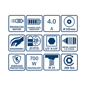 Bosch 3Tool Kit GSB 18V-45+ GDX 18V-200+ GWS 18V-7+ 2 x 5.0 Ah+ GAL 18V-40+ Tasche M (C)