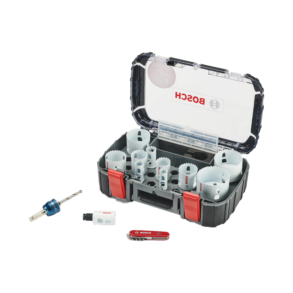 Set di seghe a tazza universali Bosch da 14 pezzi + coltellino tascabile Victorinox in omaggio