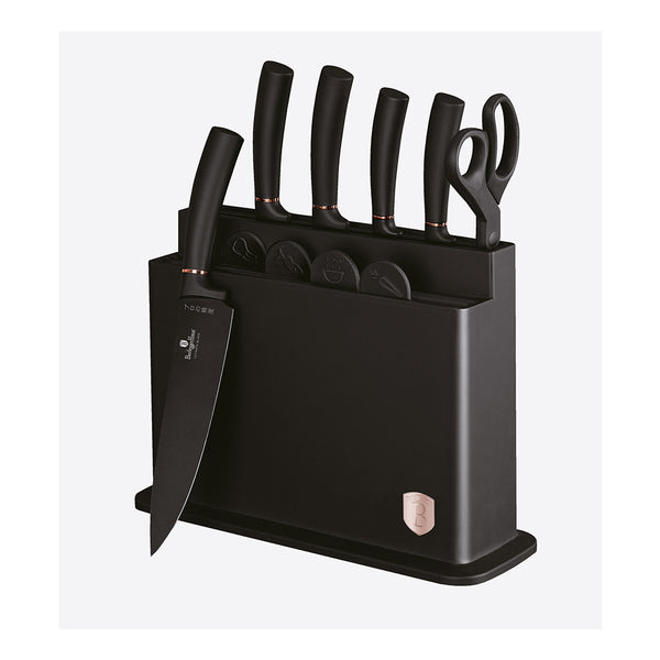 Berlinger Haus Messerset mit Ständer und Schneidebrett Black Rose Collection