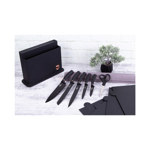 Berlinger Haus Messerset mit Ständer und Schneidebrett Black Rose Collection
