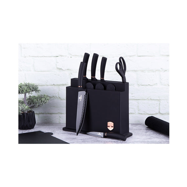 Berlinger Haus Messerset mit Ständer und Schneidebrett Black Rose Collection
