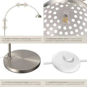 Bogenleuchte Arcus Retro-Stil Nickel matt
