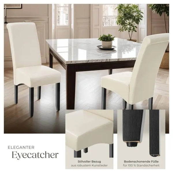 Esszimmerstuhl Massivholz Kunstleder creme 2er Set