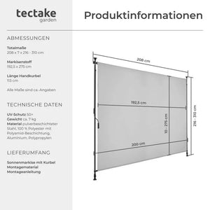 Klemmmarkise Taija hellgrau 200 x 310 cm