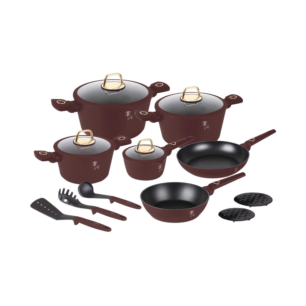 Berlinger Haus 15-teiliges Kochgeschirr-Set matt bordeaux Leonardo Collection