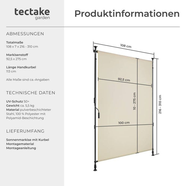 Klemmmarkise Taija beige 100 x 310 cm