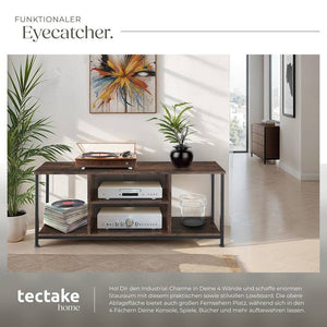 TV-Regal mit 4 offenen Fächern und verstellbarem Einlegeboden Industrial dunkelbraun 120 cm