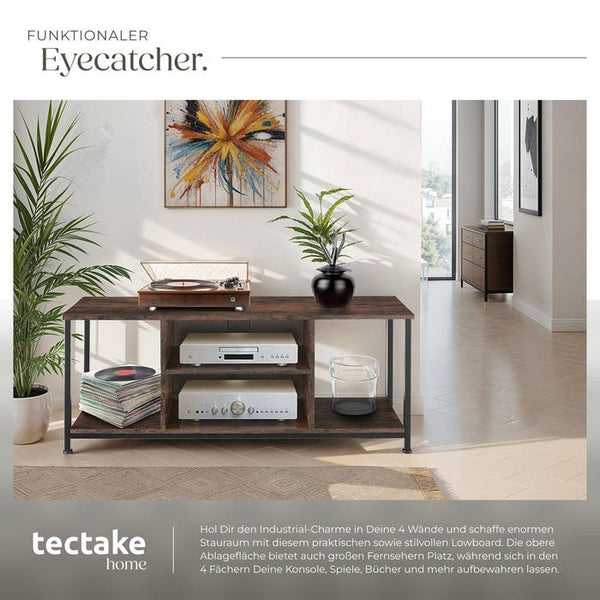 TV-Regal mit 4 offenen Fächern und verstellbarem Einlegeboden Industrial dunkelbraun 120 cm