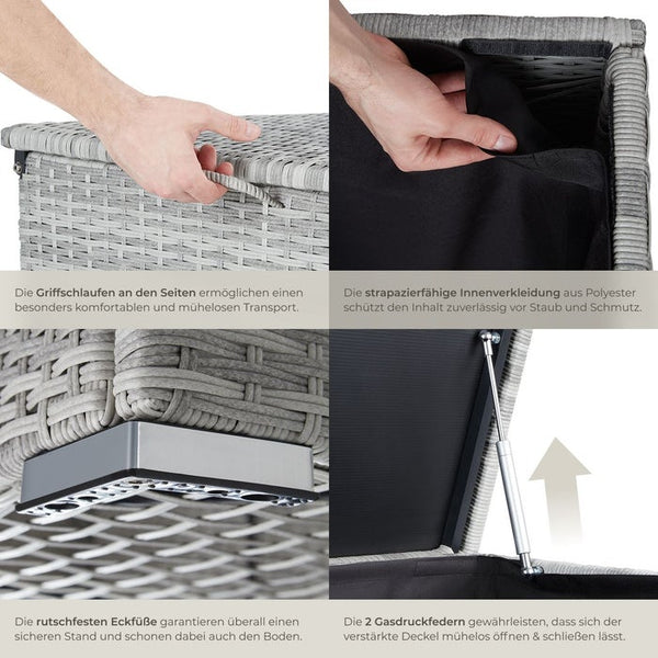 Auflagenbox mit Aluminiumgestell Oslo, 145x82,5x79,5cm - hellgrau