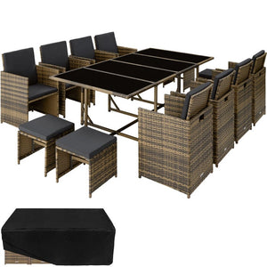 Rattan Sitzgruppe Palma 8+4+1 mit Schutzhülle natur/dunkelgrau