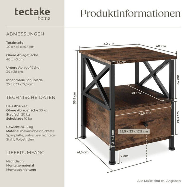 Nachttisch Falkirk Industrial Holz dunkel, rustikal