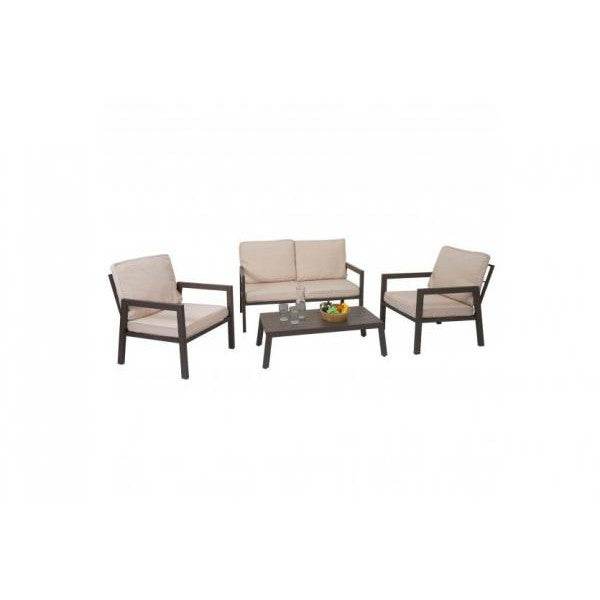 Garnitur Gartenlounge Gartengarnitur Lounge-Set Sitzgruppe Sofa, Metall ~ Polster creme-weiss